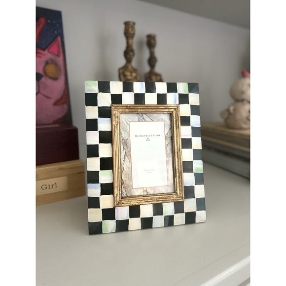 Mackenzie Childs Courtly Check Black White Photo Frame 8x10 For 4x6 Picture New - Picture 1 of 6